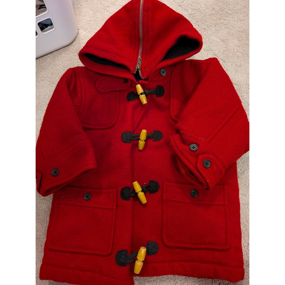 OshKosh B'gosh Red Wool Duffle Coat Hooded Toggle‎ Jacket 18 Months Toddler